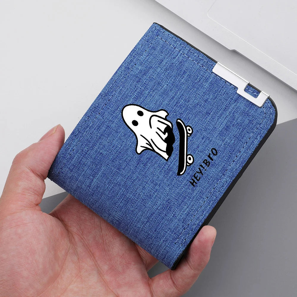 Men's Canvas Double-fold Wallet, Multi-Functional Credit Card Holder, Cartoon  Short Wallet For Men