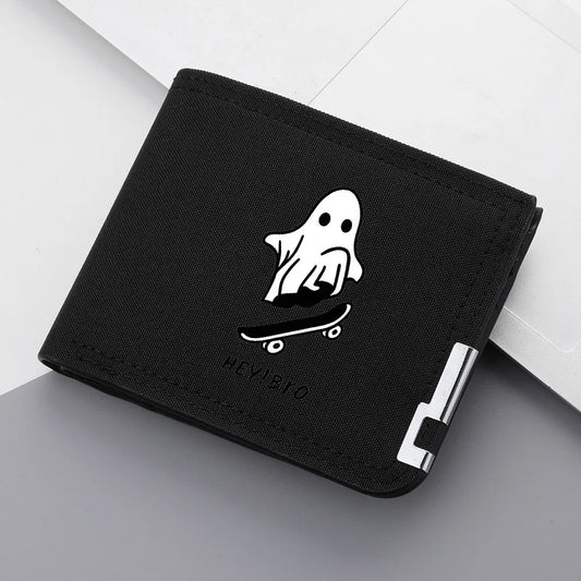 Men's Canvas Double-fold Wallet, Multi-Functional Credit Card Holder, Cartoon  Short Wallet For Men