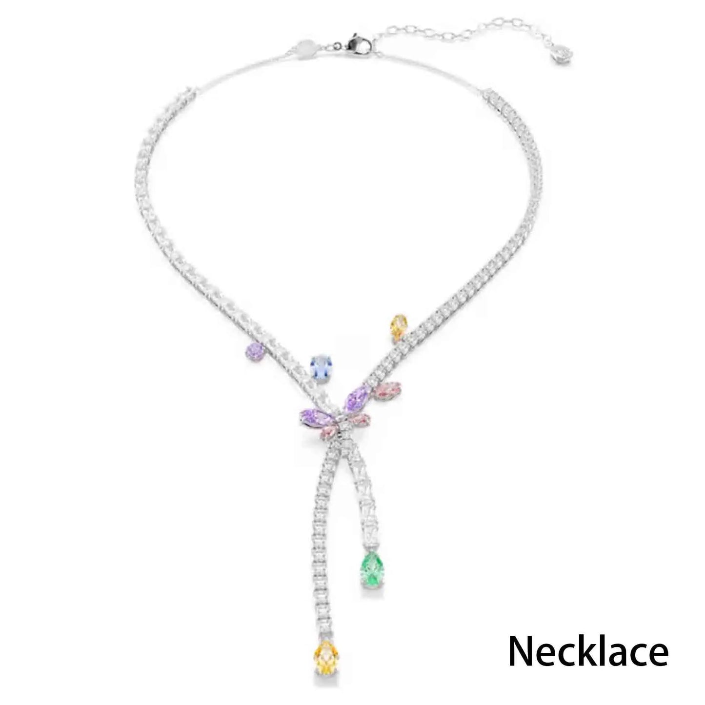 Princess Rainbow Water Drop Crystal Necklace Earrings Ring Bracelet  Charming for Women Fine Jewelry Set Trendy Party Accessorie