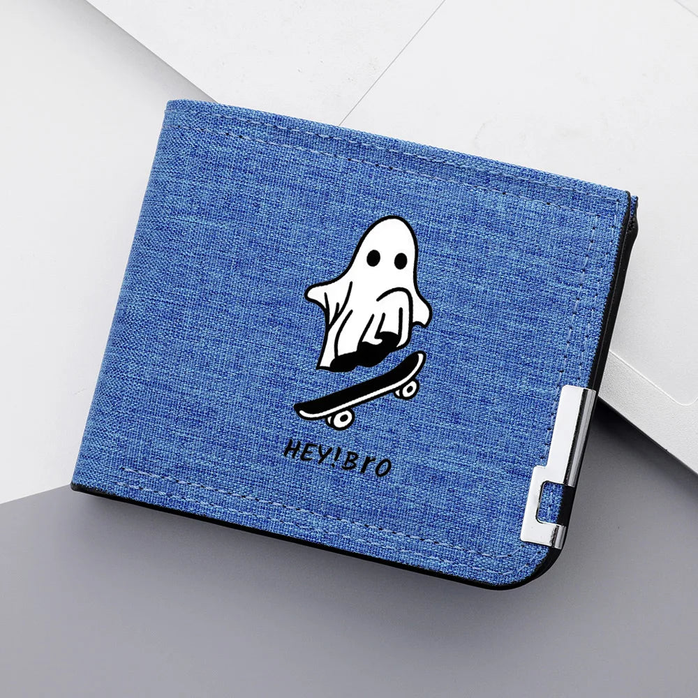 Men's Canvas Double-fold Wallet, Multi-Functional Credit Card Holder, Cartoon  Short Wallet For Men