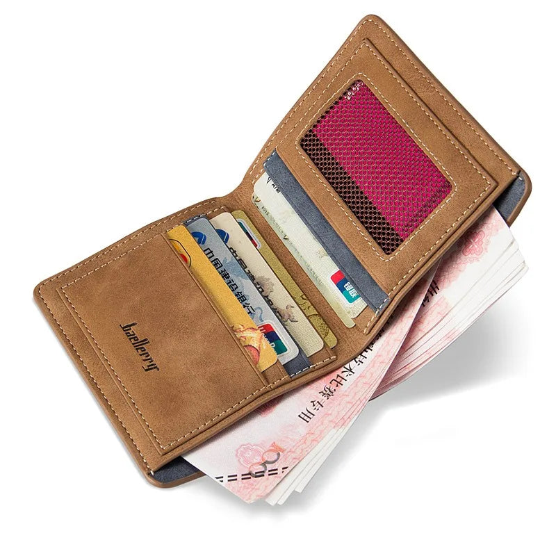 Baellerry Men's Thin Sanded Leather Short Wallet Multi Card Holder Simple Business Driver's License Card Organizer