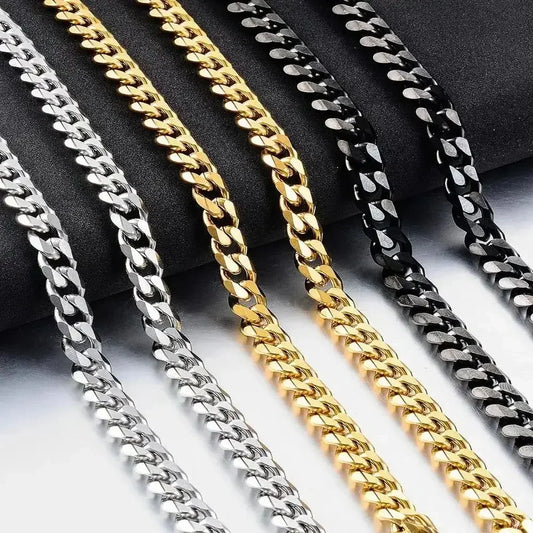 New Style Stainless Steel Cuban Chain Gold Black Color Fashion Hip Hop Men And Women Necklace Jewelry