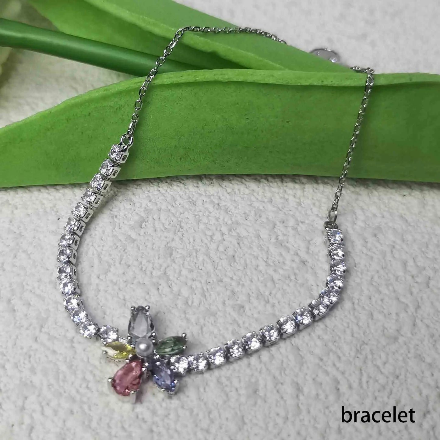 Princess Rainbow Water Drop Crystal Necklace Earrings Ring Bracelet  Charming for Women Fine Jewelry Set Trendy Party Accessorie