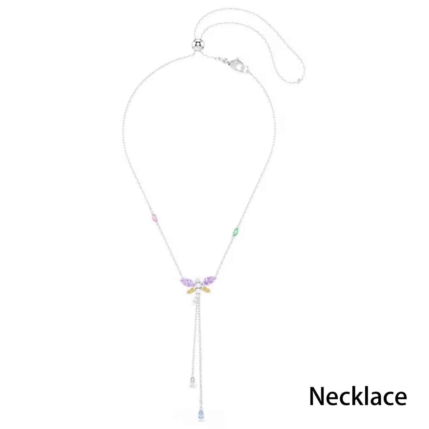 Princess Rainbow Water Drop Crystal Necklace Earrings Ring Bracelet  Charming for Women Fine Jewelry Set Trendy Party Accessorie