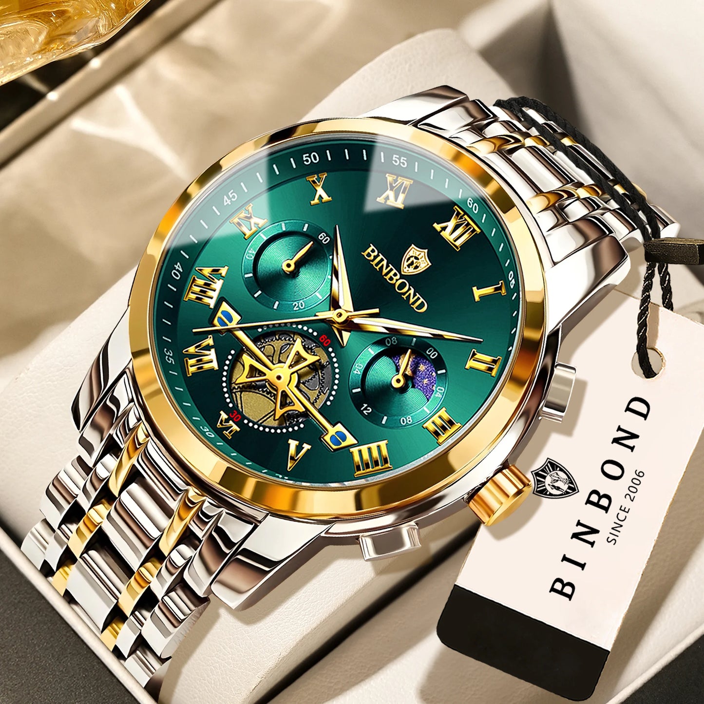 BINBOND Business Chronograph Men's Watch Accurate Quartz Watches For Men Luxury Luminous Waterproof Sports Watch Durable Reloj