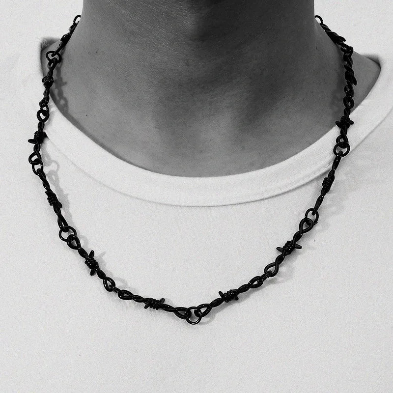 Y2K Punk Personality Wire Brambles Iron Black Bracelet Necklace for Women Men Hip-hop Rock Thorns Choker Chain Goth Jewelry Gift