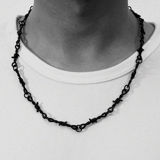 Y2K Punk Personality Wire Brambles Iron Black Bracelet Necklace for Women Men Hip-hop Rock Thorns Choker Chain Goth Jewelry Gift