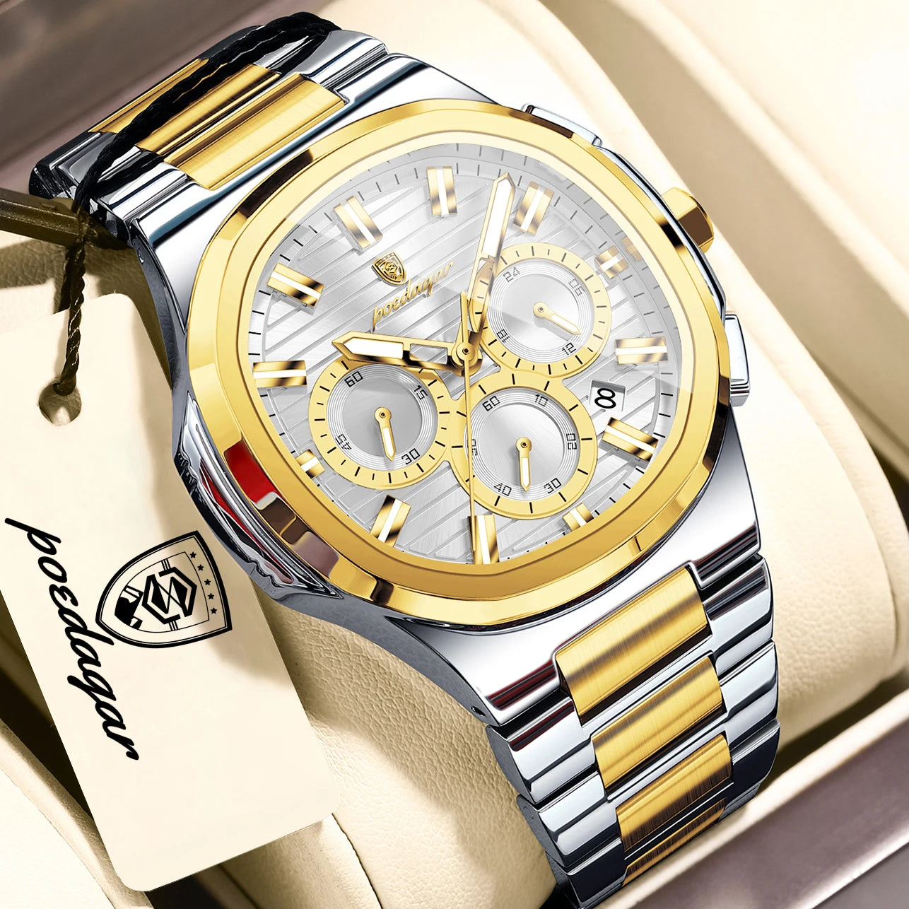POEDAGAR Top Luxury Man Watch Waterproof Stainless Steel Luminous Men Clock Date Chronograph Quartz Business Men's Watches Reloj