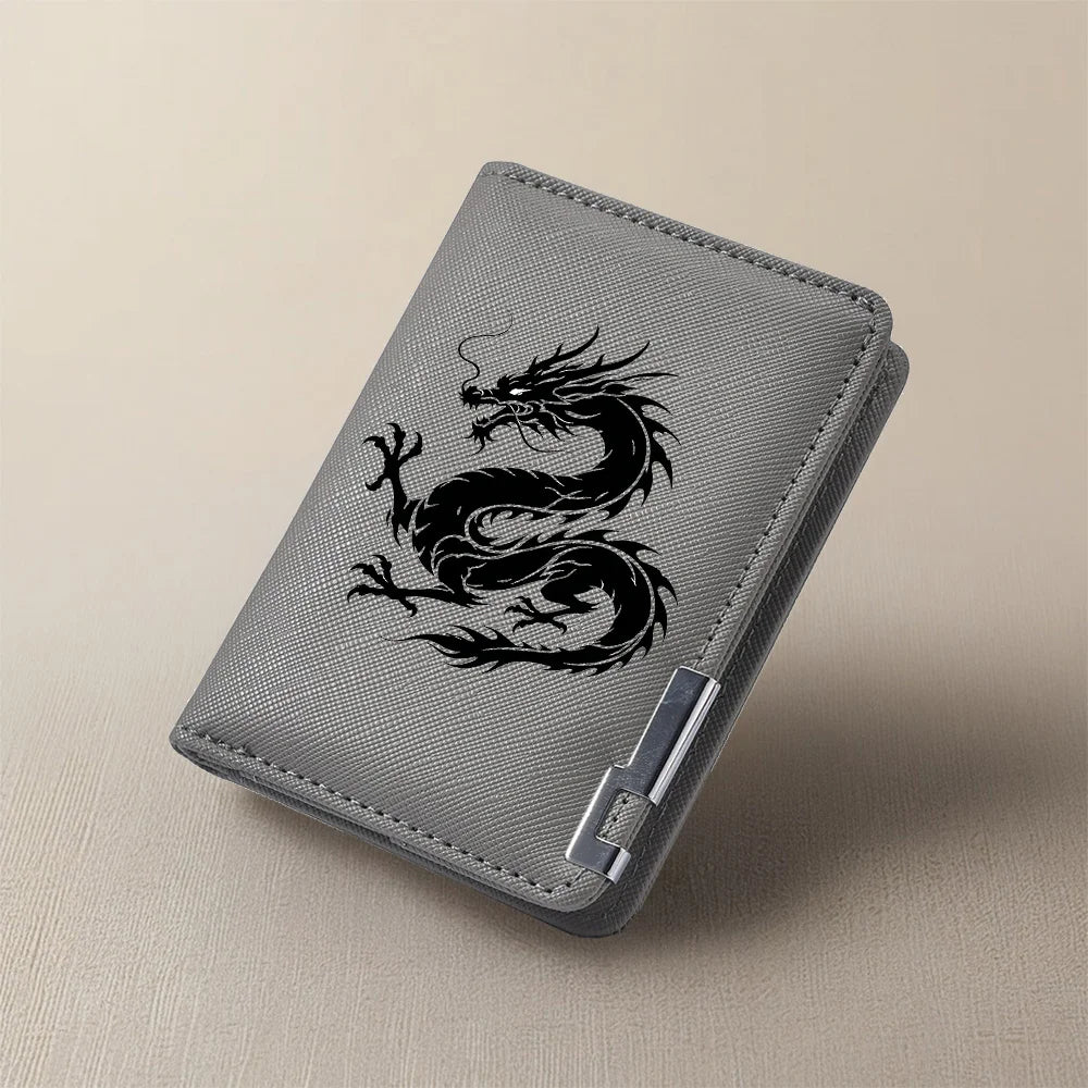 Men's Mini Multi-Functional Wallet Personalized Dragon Pattern PU Leather Credit Card Storage Wallet