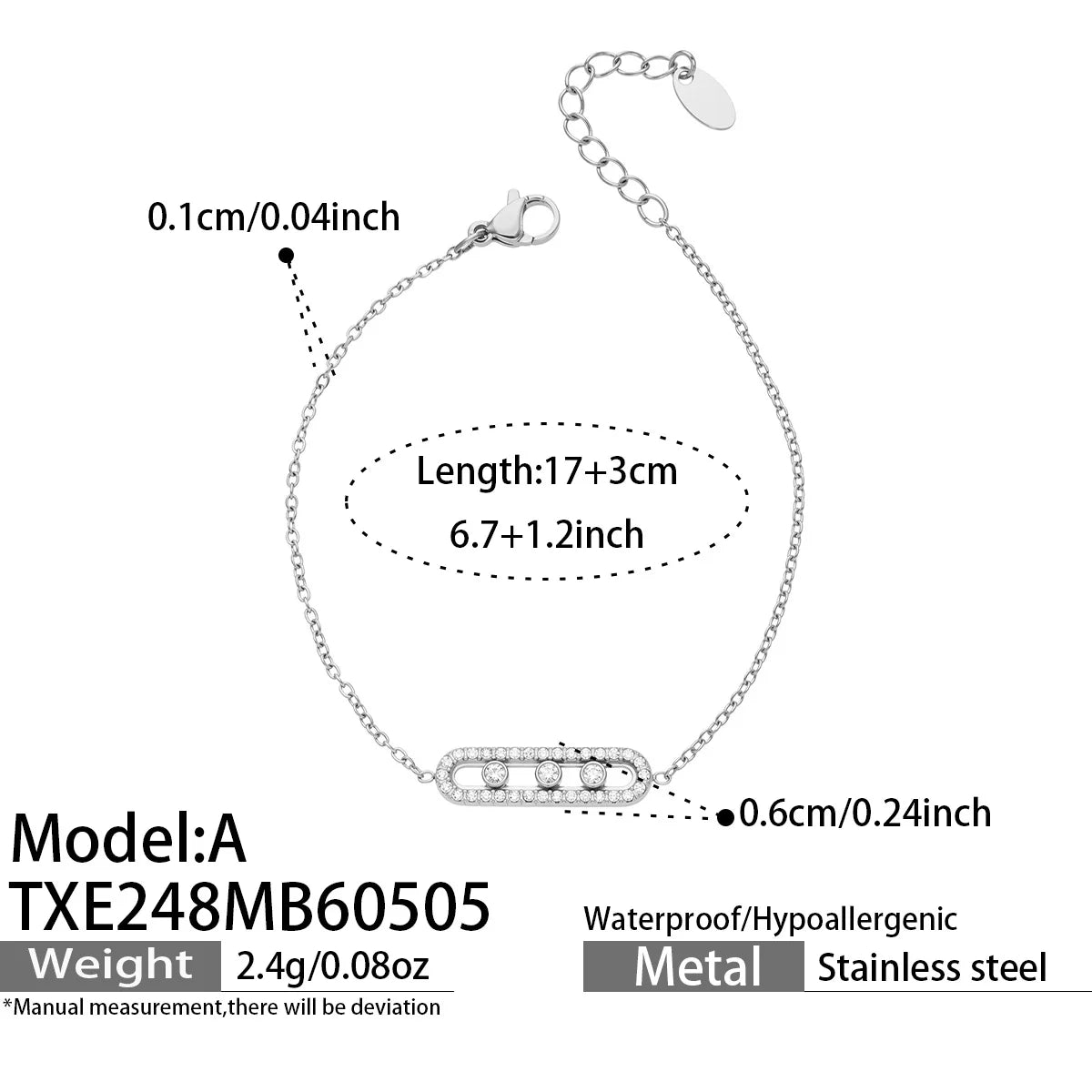 3 Slidable Zircon Necklace Bracelet Ring for Women 18k Gold Plated Stainless Stee Chain Necklaces Bracelets Rings Jewelry Set