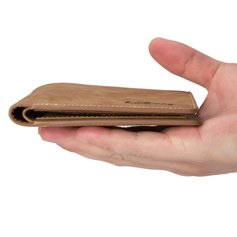 Baellerry Men's Thin Sanded Leather Short Wallet Multi Card Holder Simple Business Driver's License Card Organizer