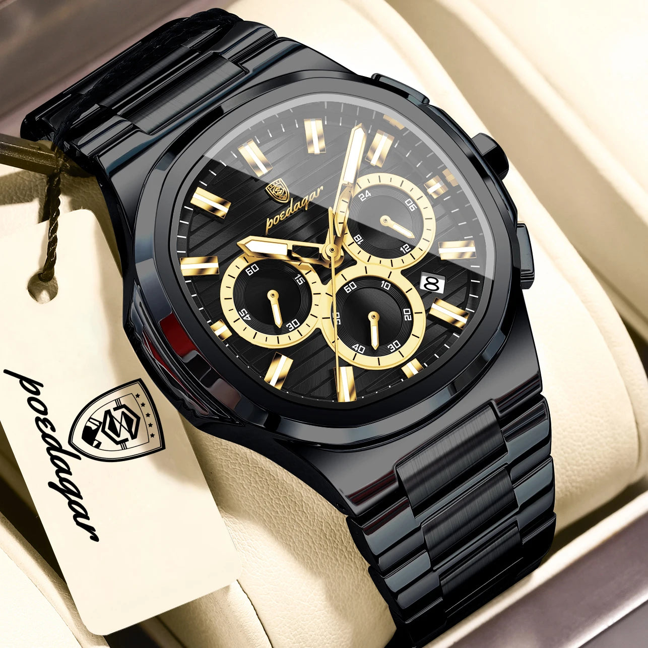 POEDAGAR Top Luxury Man Watch Waterproof Stainless Steel Luminous Men Clock Date Chronograph Quartz Business Men's Watches Reloj