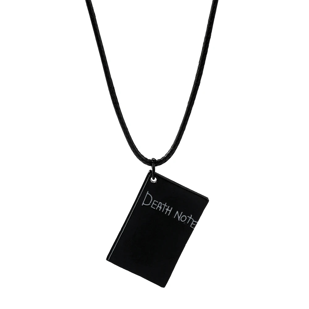 Anime Death Note L Logo Pendant Necklace Cross Black Rope Leather Choker Fashion Mystery Jewelry Accessory for Men Women