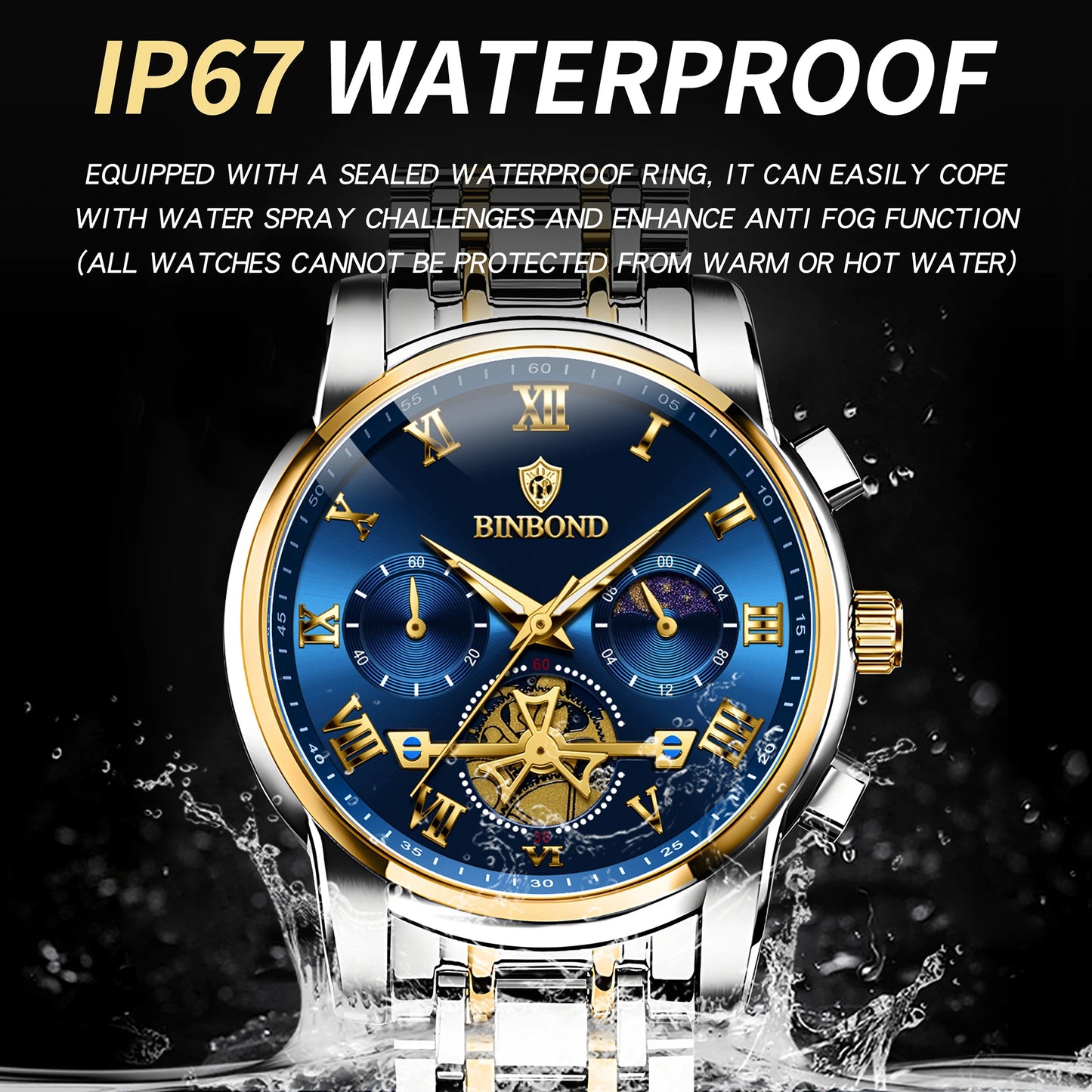 BINBOND Business Chronograph Men's Watch Accurate Quartz Watches For Men Luxury Luminous Waterproof Sports Watch Durable Reloj