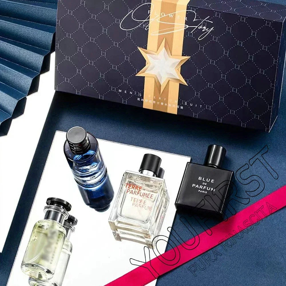 Luxury Brand Perfume Men Cologne 100ml Parfums Homme Gift Box 4Pcs Set Perfumes Masculinos Natural Floral Fruity Scent Spray