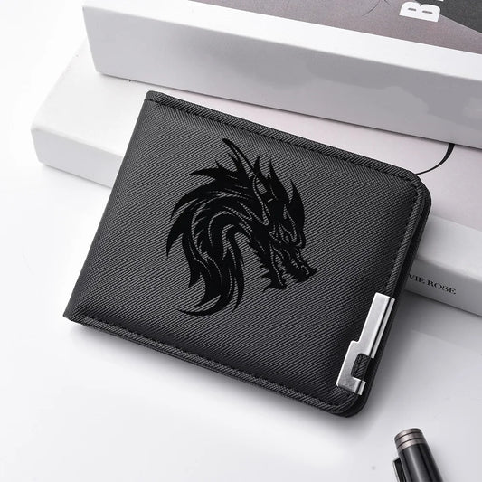 Men's Short Wallet PU Leather with Personalized Dragon Head Pattern Multi-functional Credit Card Storage Wallet