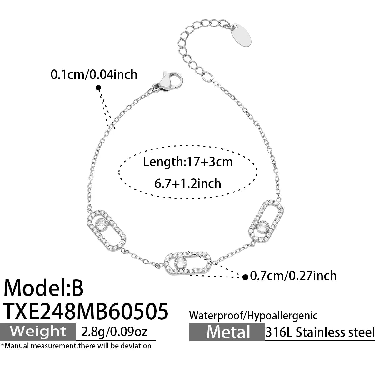 3 Slidable Zircon Necklace Bracelet Ring for Women 18k Gold Plated Stainless Stee Chain Necklaces Bracelets Rings Jewelry Set