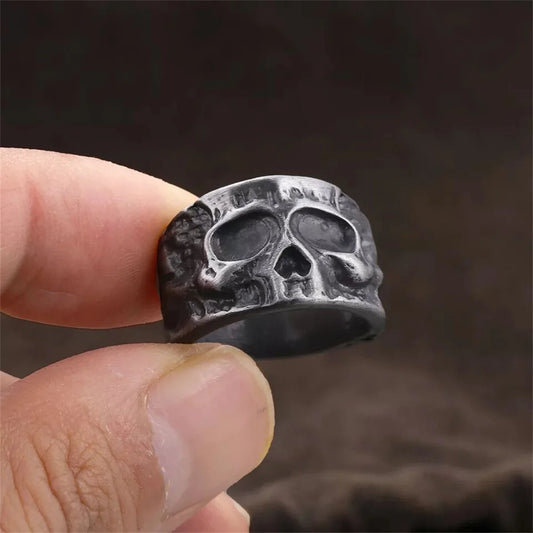 Retro Half Face Skull Ring For Men Vintage Punk Gothic Rock Hiphop Ring Bikers Accessories Handmade Designer Jewelry Unisex Gift
