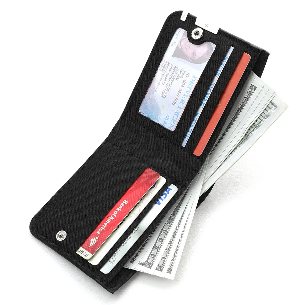 Men's Canvas Double-fold Wallet, Multi-Functional Credit Card Holder, Cartoon  Short Wallet For Men