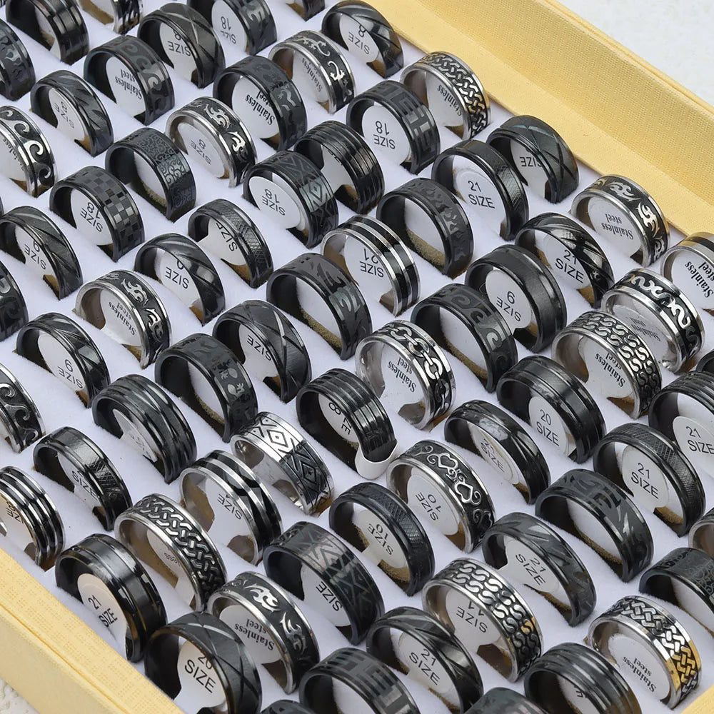 24Pcs/Lot Classic Stainless Steel Rings For Women Men Mix Style Fashion Black Drop Oil Jewelry Party Gifts