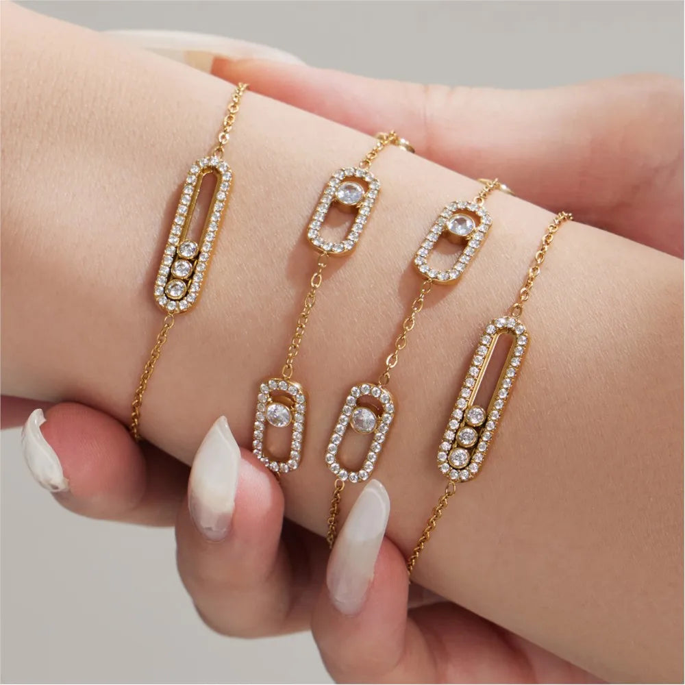 3 Slidable Zircon Necklace Bracelet Ring for Women 18k Gold Plated Stainless Stee Chain Necklaces Bracelets Rings Jewelry Set