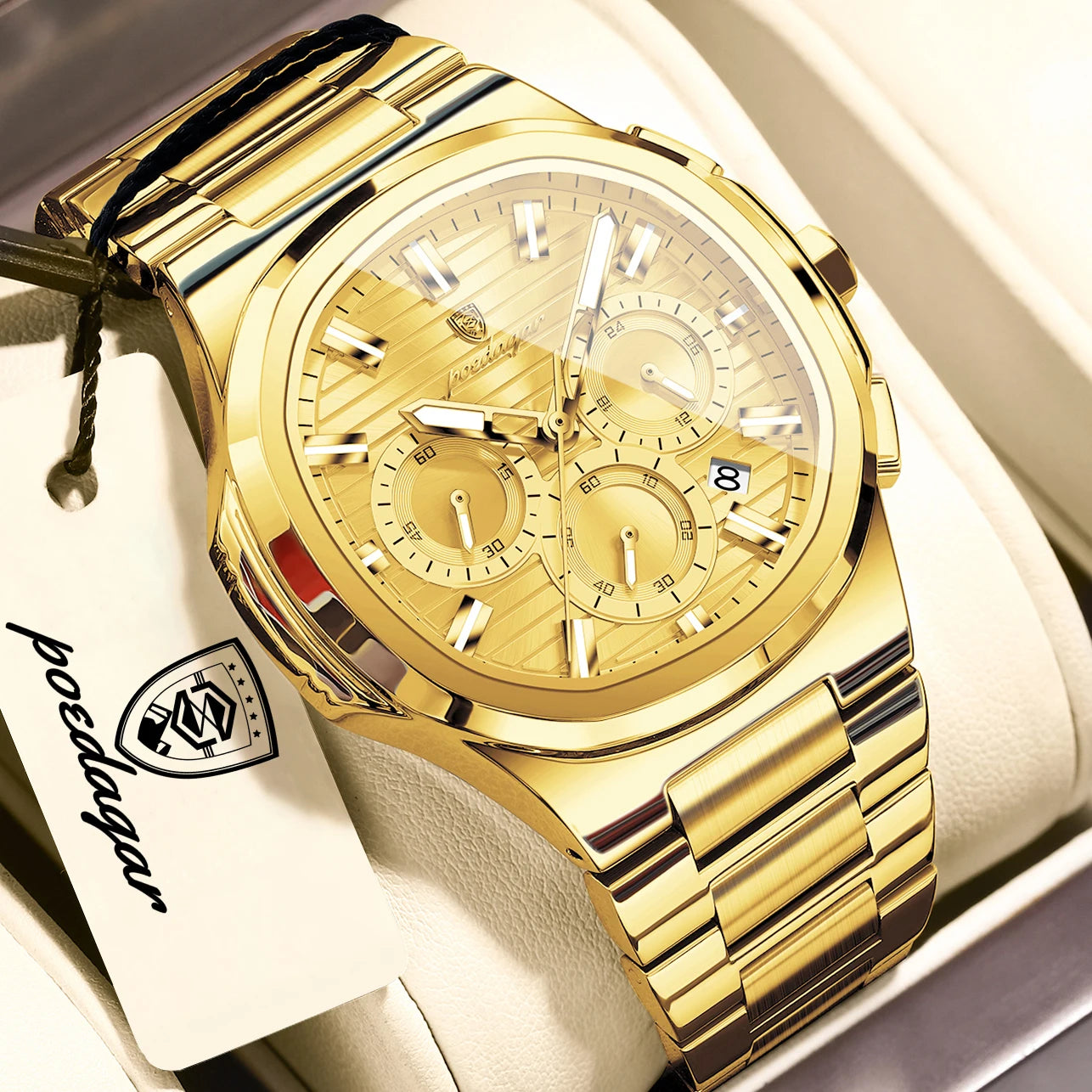 POEDAGAR Top Luxury Man Watch Waterproof Stainless Steel Luminous Men Clock Date Chronograph Quartz Business Men's Watches Reloj