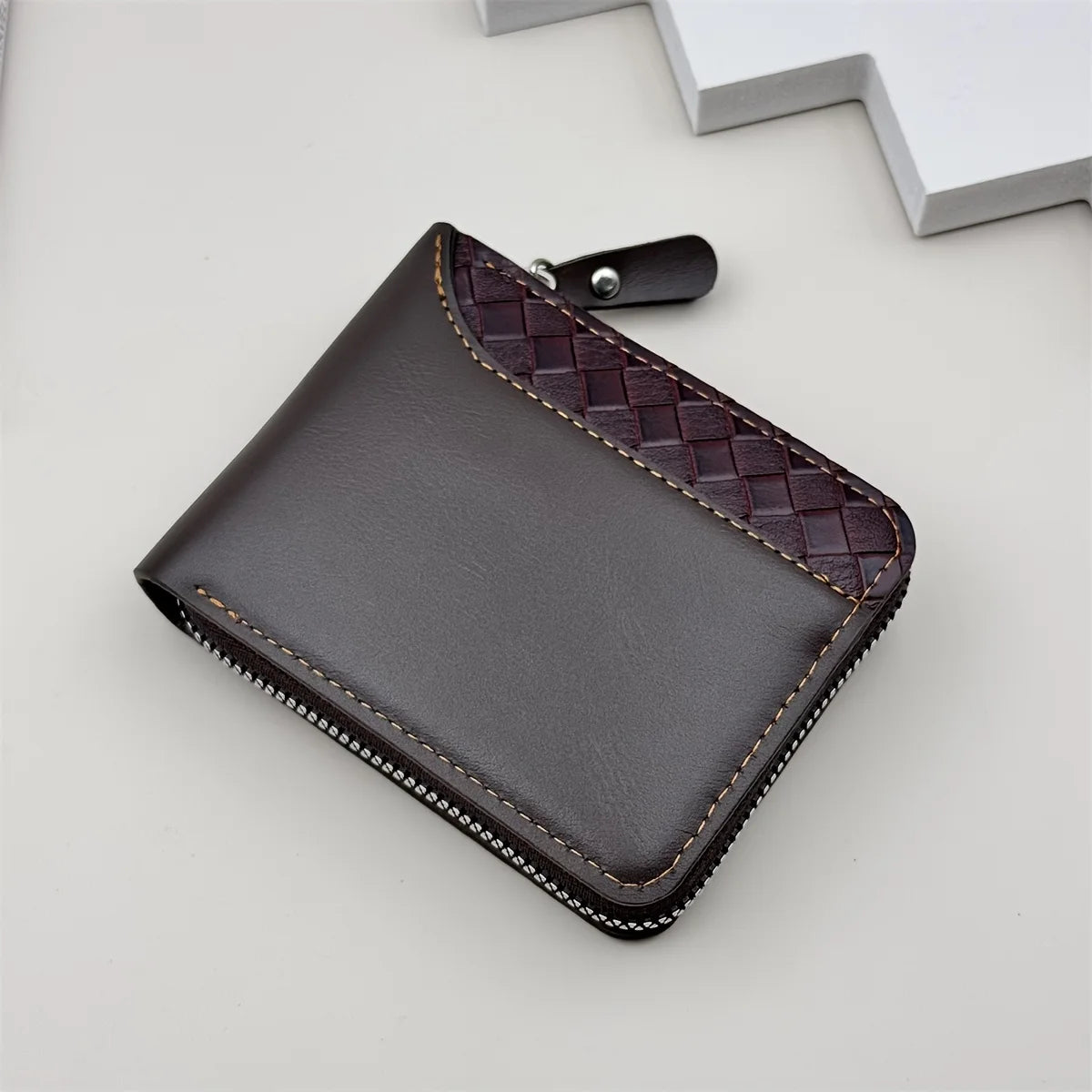 Personalized Luxury Faux Leather Wallet for Men Embossed Top, Smooth Black Faux Leather Body, Zip Closure, Multiple Card Slots