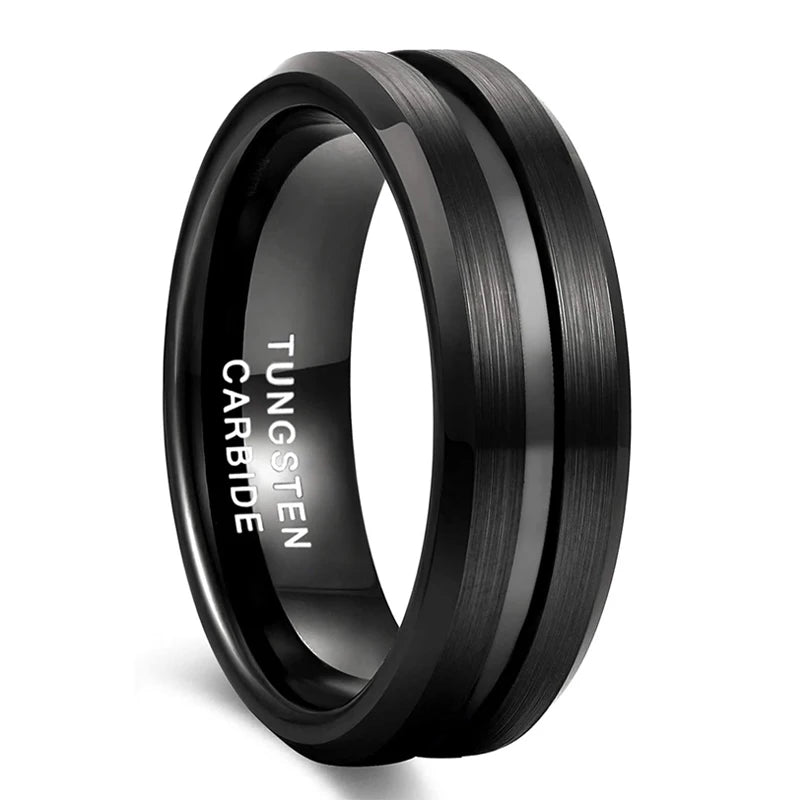 Somen Men Ring Black Tungsten Carbide Ring 6mm 8mm Groove Brushed Wedding Band Male Engagement Rings Anel Masculino Comfort Fit