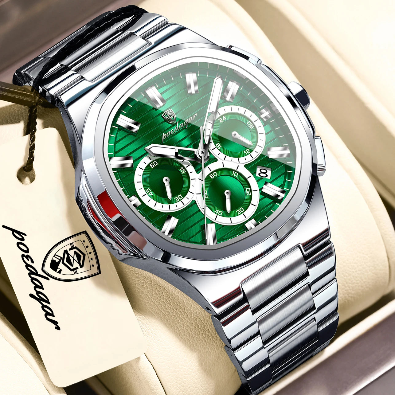 POEDAGAR Top Luxury Man Watch Waterproof Stainless Steel Luminous Men Clock Date Chronograph Quartz Business Men's Watches Reloj