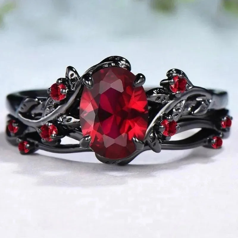 2Pcs/Set Fashion Black Gold Color Purple Rhinestone Zircon Rings For Women Full Crystal Rings Wedding Engagement Jewelry Gifts