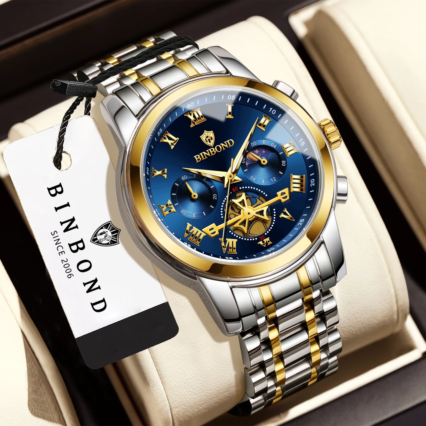 BINBOND Business Chronograph Men's Watch Accurate Quartz Watches For Men Luxury Luminous Waterproof Sports Watch Durable Reloj