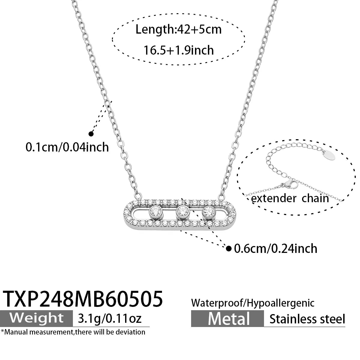 3 Slidable Zircon Necklace Bracelet Ring for Women 18k Gold Plated Stainless Stee Chain Necklaces Bracelets Rings Jewelry Set