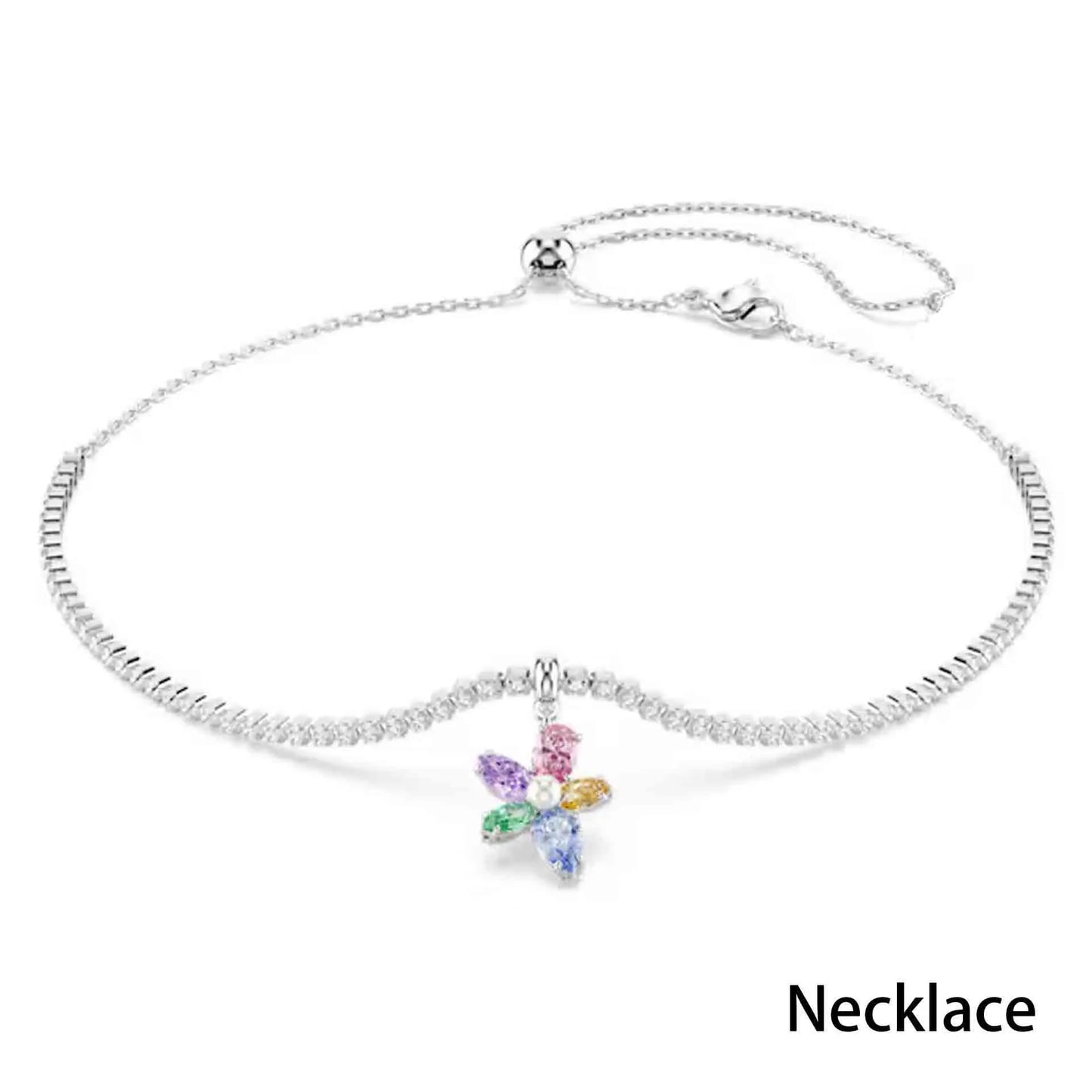 Princess Rainbow Water Drop Crystal Necklace Earrings Ring Bracelet  Charming for Women Fine Jewelry Set Trendy Party Accessorie