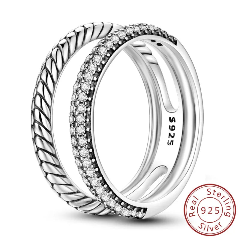 New Original 925 Sterling Silver Rings Stackable Infinite Silver Zircon Ring For Women Wedding Anniversary Birthday Jewelry Gift