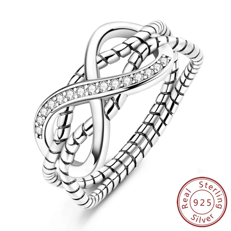 New Original 925 Sterling Silver Rings Stackable Infinite Silver Zircon Ring For Women Wedding Anniversary Birthday Jewelry Gift