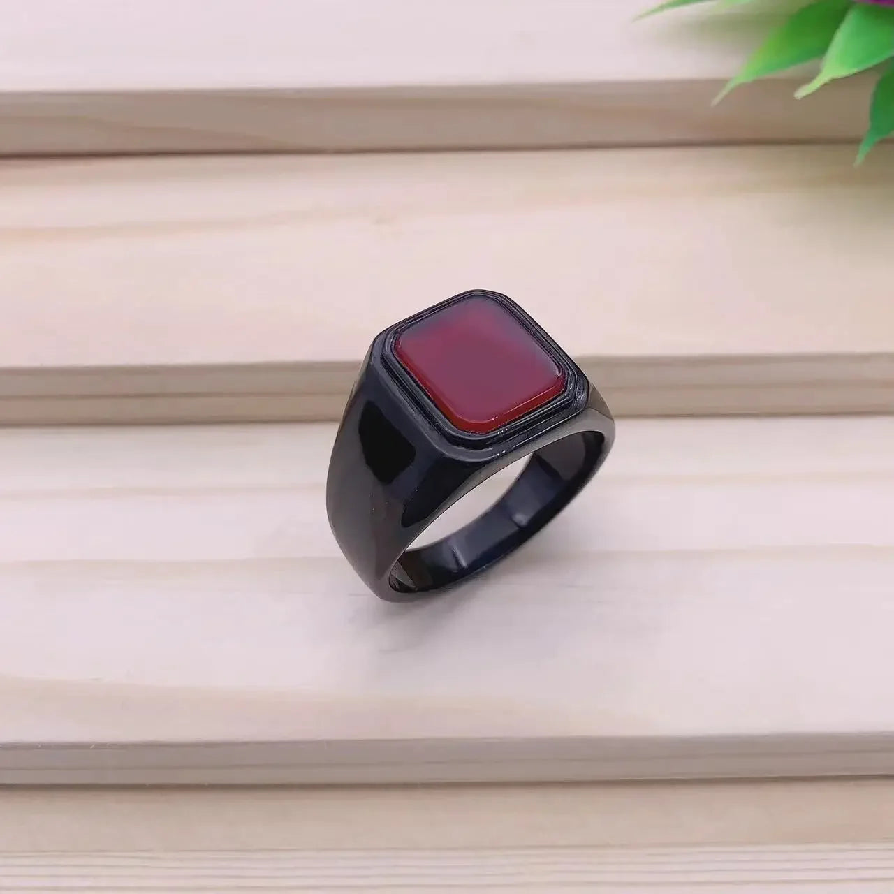 Men's/Women High Quality Stainless Steel Multiple Colors Gemstone Style Onyx Black Rings Jewelry