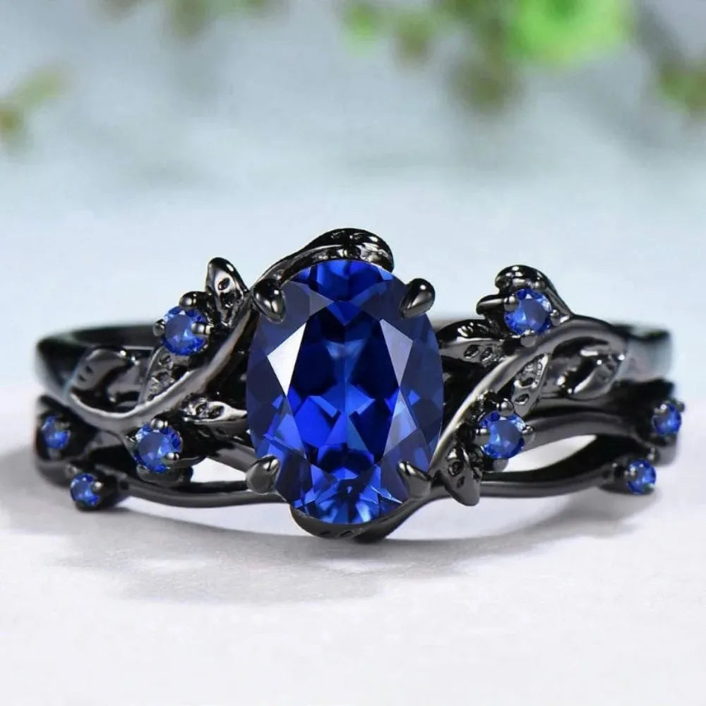 2Pcs/Set Fashion Black Gold Color Purple Rhinestone Zircon Rings For Women Full Crystal Rings Wedding Engagement Jewelry Gifts