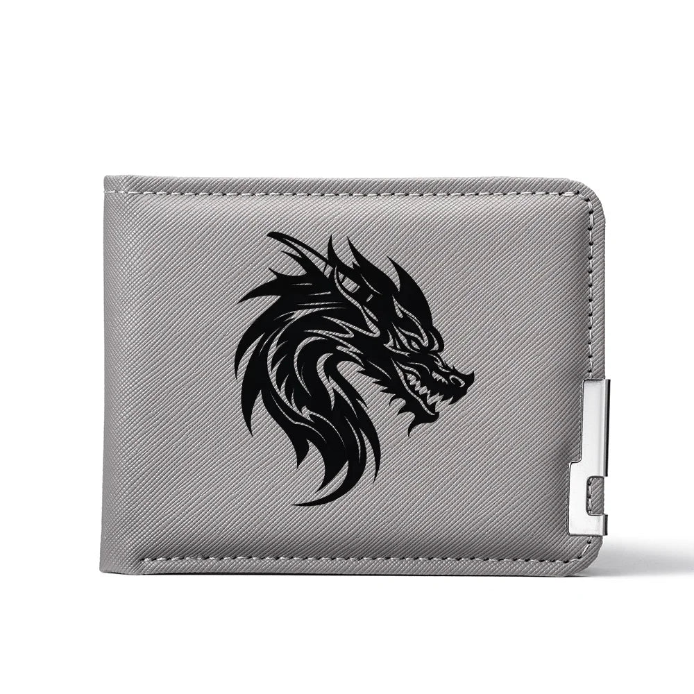 Men's Short Wallet PU Leather with Personalized Dragon Head Pattern Multi-functional Credit Card Storage Wallet