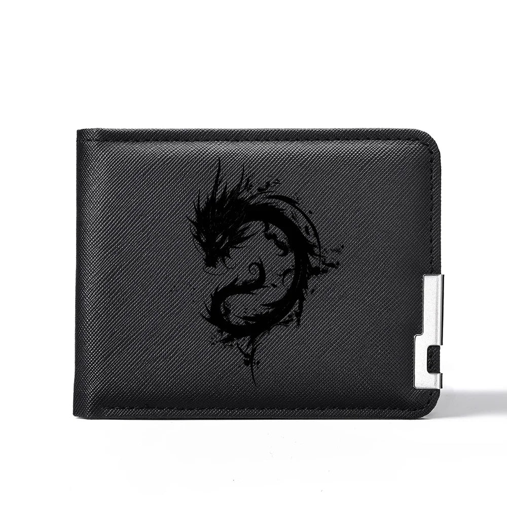 Fashionable High-Quality Men's Wallet Black Dragon Pattern Compact Lightweight Durable Men's Purse