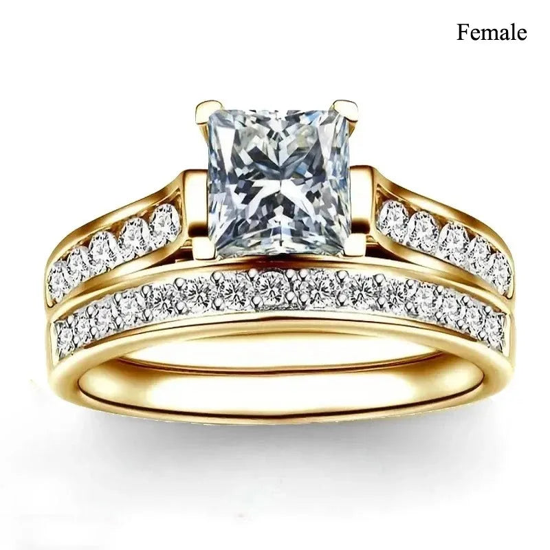 Charm Couple Rings Romantic Women Red Rhinestones Rings Set Trendy Men Stainless Steel Celtic Dragon Rings Wedding Band Jewelry