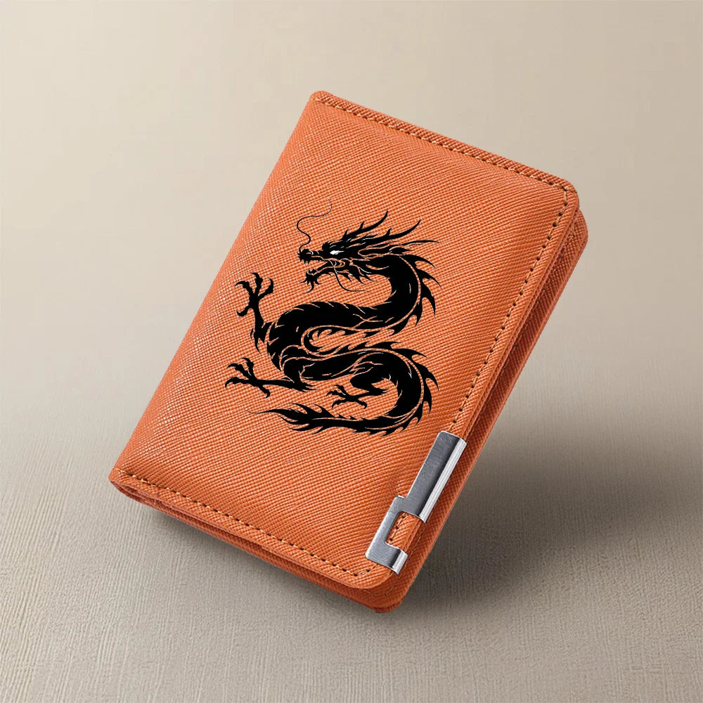 Men's Mini Multi-Functional Wallet Personalized Dragon Pattern PU Leather Credit Card Storage Wallet