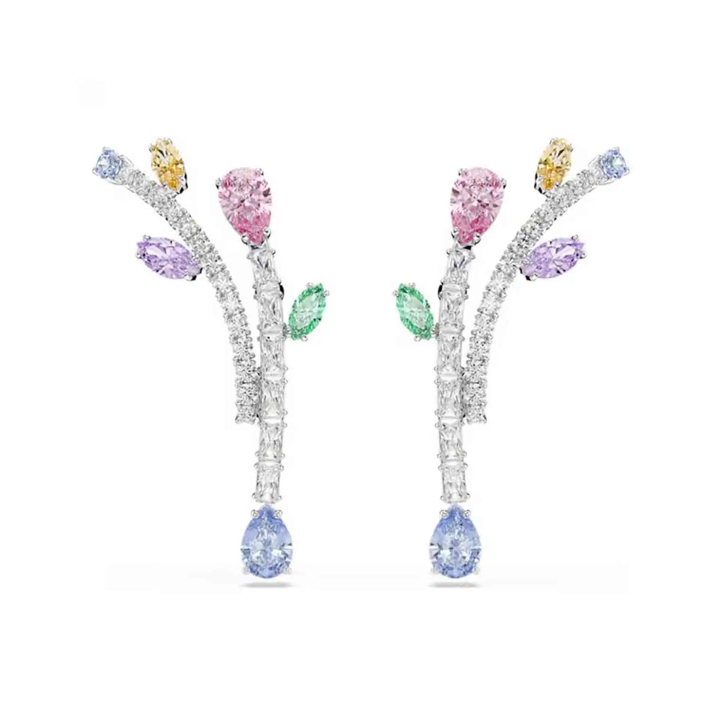Princess Rainbow Water Drop Crystal Necklace Earrings Ring Bracelet  Charming for Women Fine Jewelry Set Trendy Party Accessorie