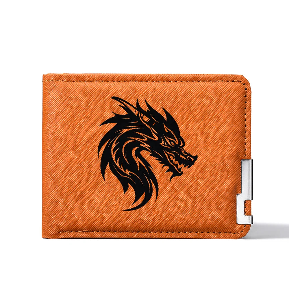Men's Short Wallet PU Leather with Personalized Dragon Head Pattern Multi-functional Credit Card Storage Wallet