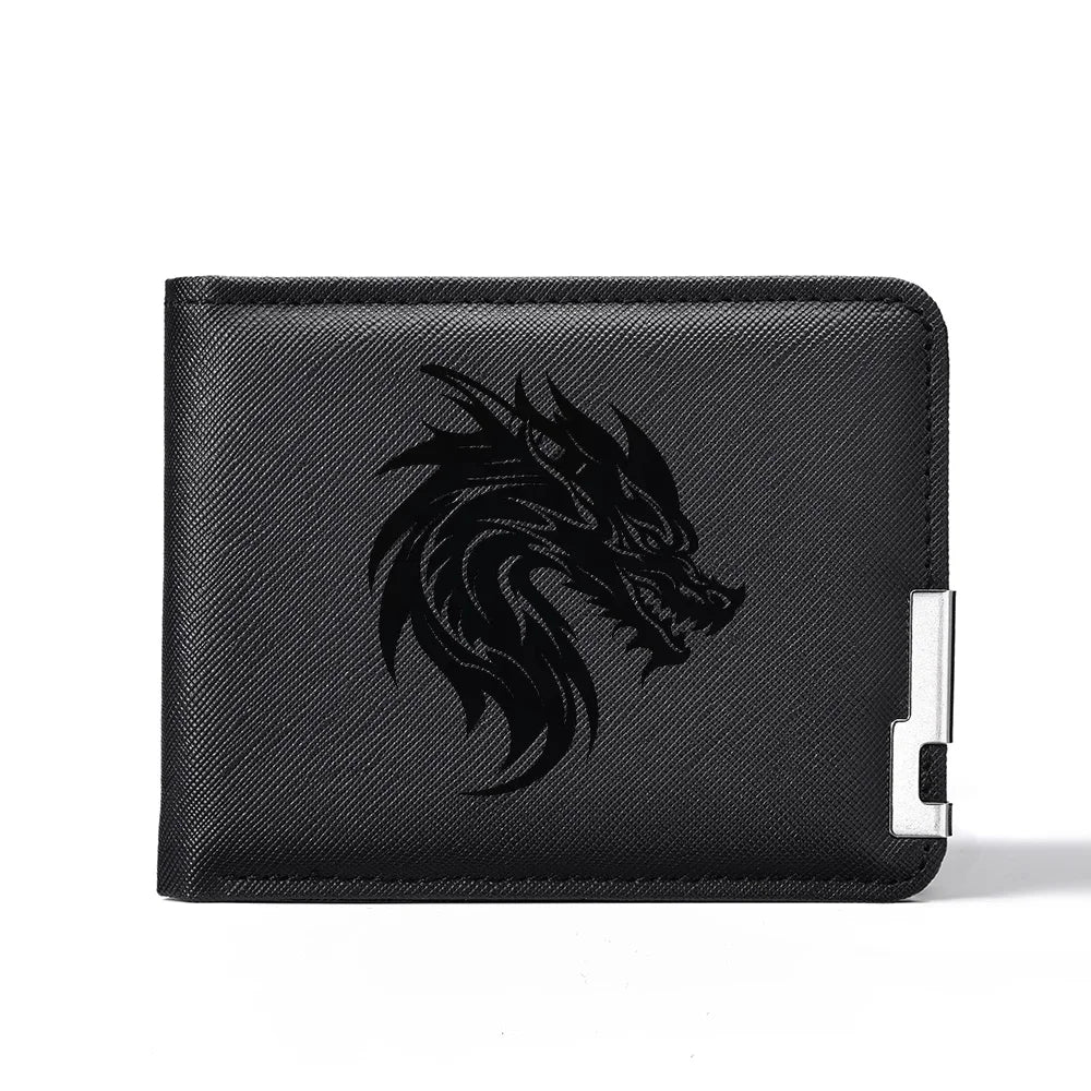 Men's Short Wallet PU Leather with Personalized Dragon Head Pattern Multi-functional Credit Card Storage Wallet