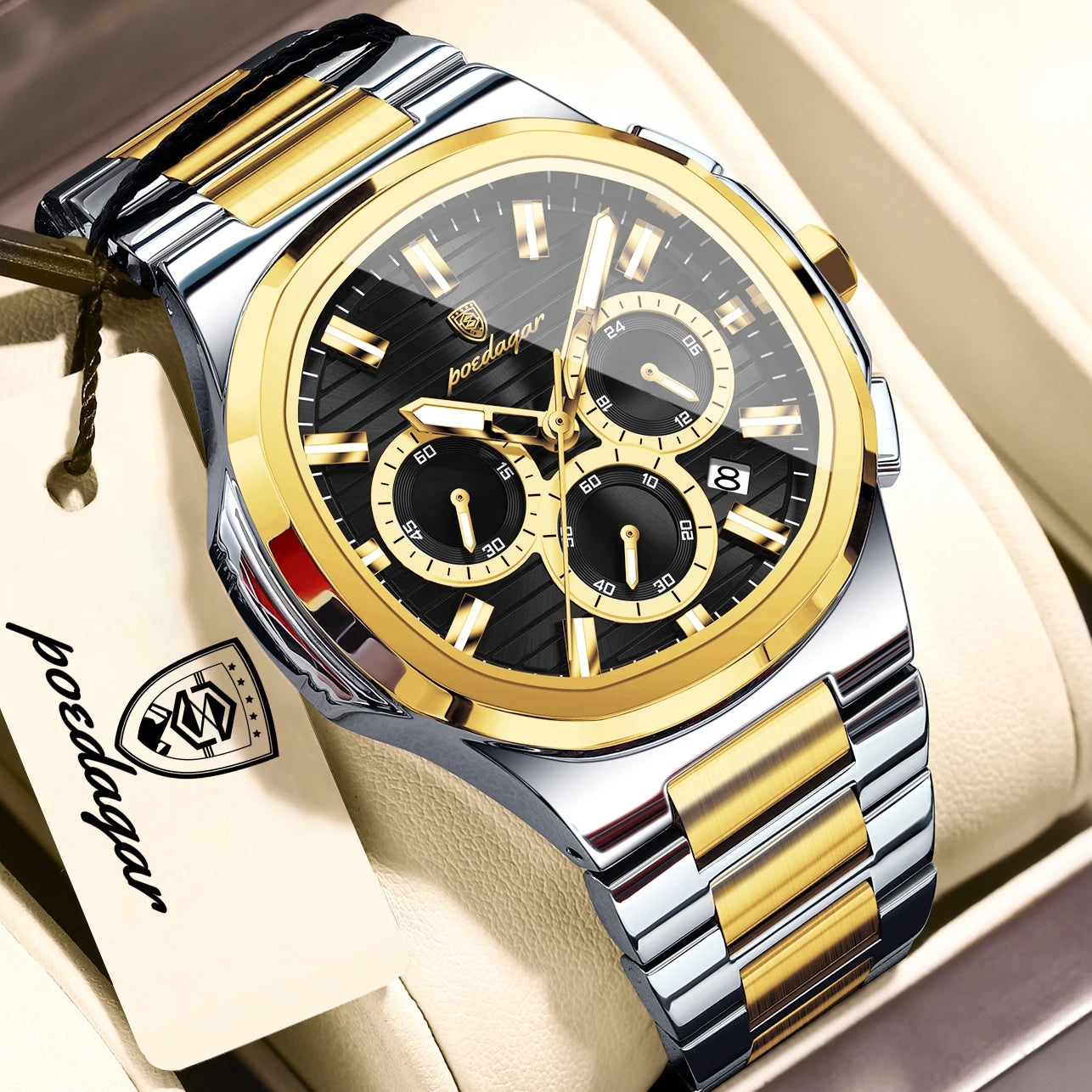 POEDAGAR Top Luxury Man Watch Waterproof Stainless Steel Luminous Men Clock Date Chronograph Quartz Business Men's Watches Reloj