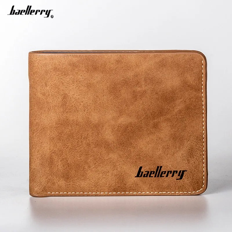 Baellerry Men's Thin Sanded Leather Short Wallet Multi Card Holder Simple Business Driver's License Card Organizer