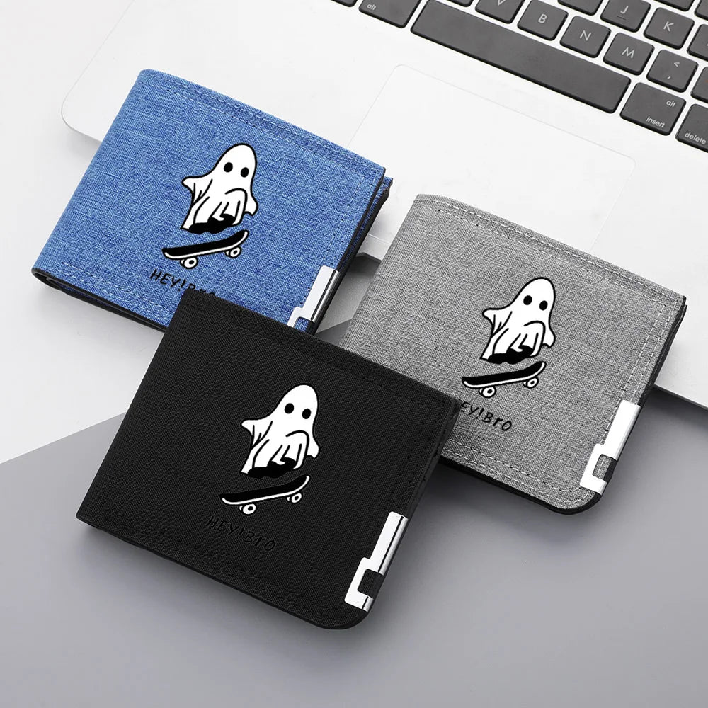 Men's Canvas Double-fold Wallet, Multi-Functional Credit Card Holder, Cartoon  Short Wallet For Men