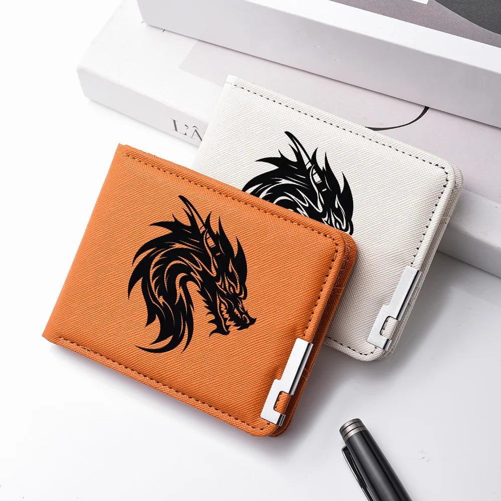 Men's Short Wallet PU Leather with Personalized Dragon Head Pattern Multi-functional Credit Card Storage Wallet